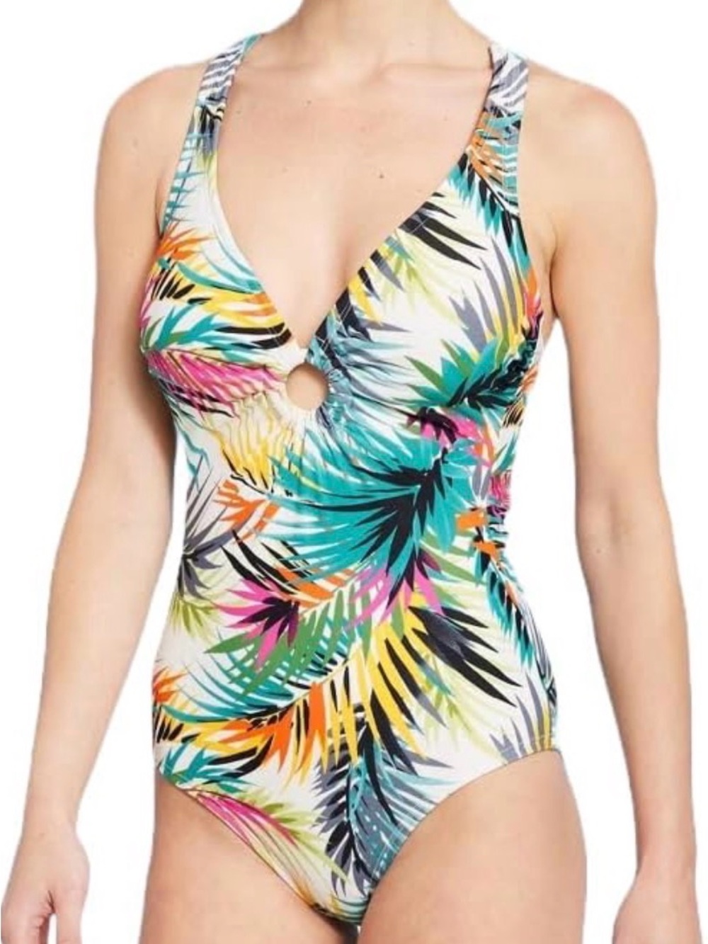 Shade & Shore Women's Plunge Ring Detail One Piece Swimsuit | NWT size small